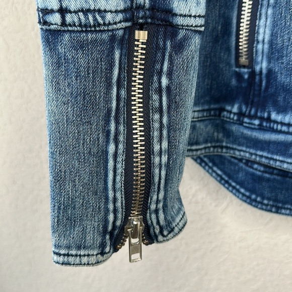 Liverpool Jean Company Acid Wash Zip Front Moto Stretch Jean Jacket Size XS - Picture 5 of 13